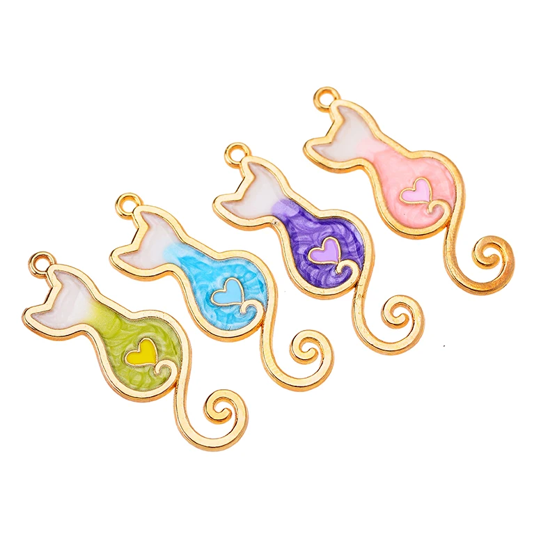 10Pcs Transparent Enamel Heart Cat Charm for Women Earrings Necklace Jewelry Making Kawaii Animal Pendant Diy Craft Supplies