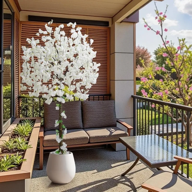 

Искусственное дерево вишни, высота 6 футов со 100 светодиодными лампами, растение из искусственного шелка в горшке для дома, офиса, свадьбы, сада, вечеринки,