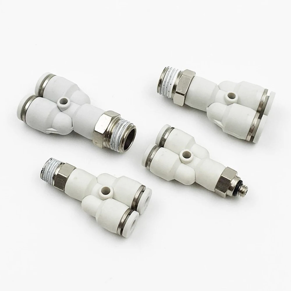 PX White Pneumatic Quick Connector PU Hose Trachea 8 10mm External Thread BSPT 1/8 1/4 3/8 1/2 Brass Y-shaped Tee Connector 8-02