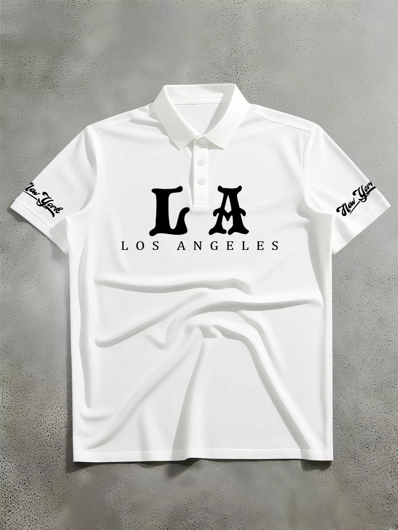 Simple Men's Los Angeles Print Polo Shirt, Loose And Lightweight Polyester Fabric