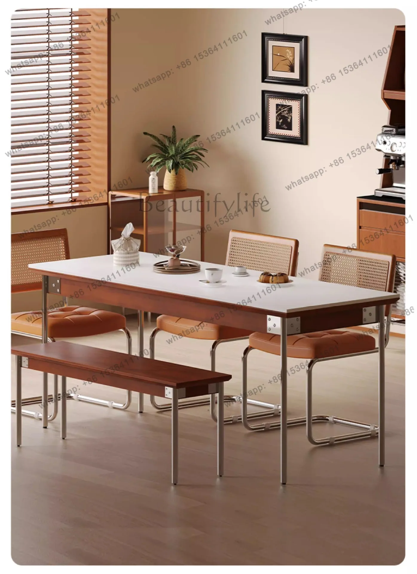 Retro style solid wood rock slab modern small household dining minimalist rectangular dining table