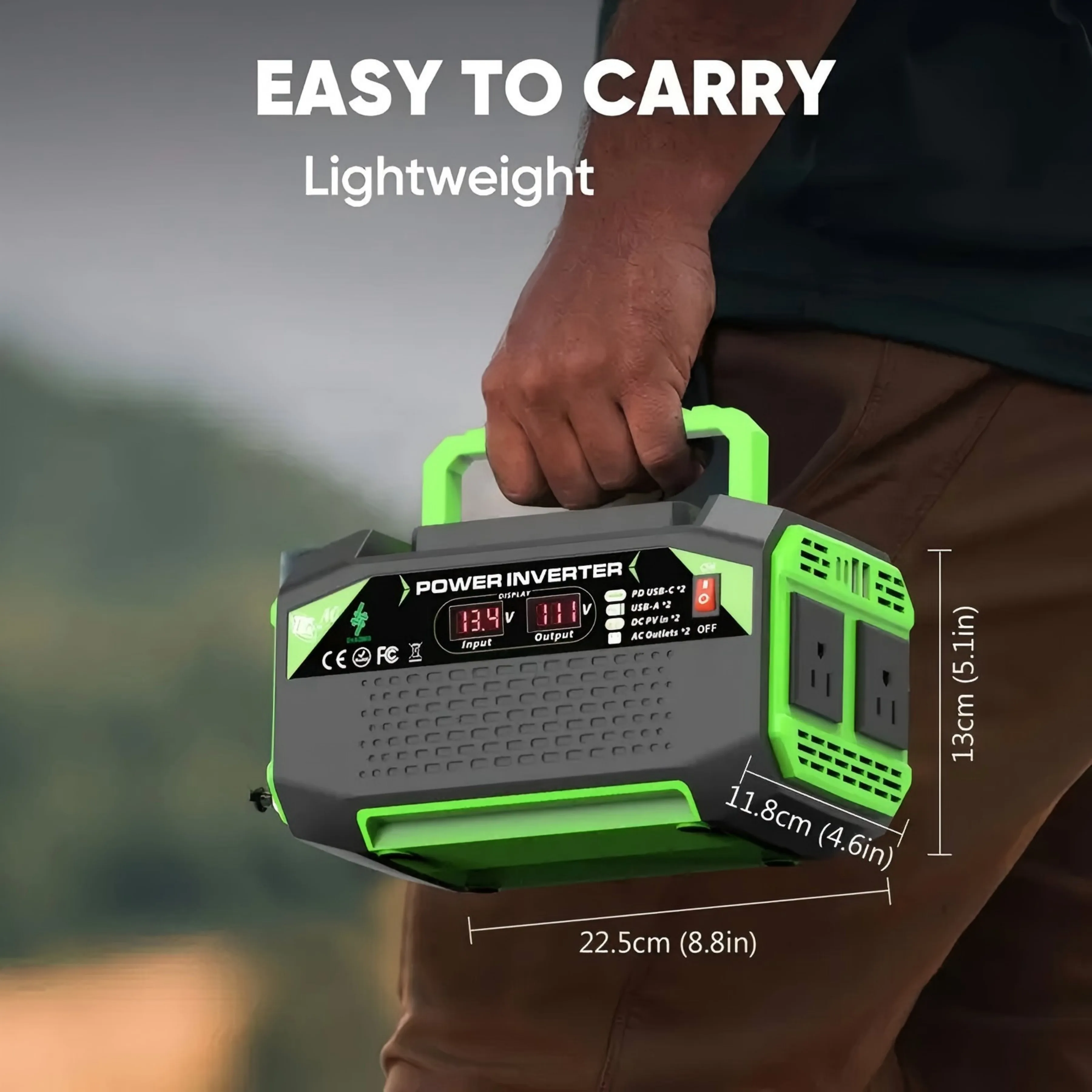 Portable power inverter 1000W / 500W, 12V DC to 110V AC voltage converter, double USB + double C interface + double universal so