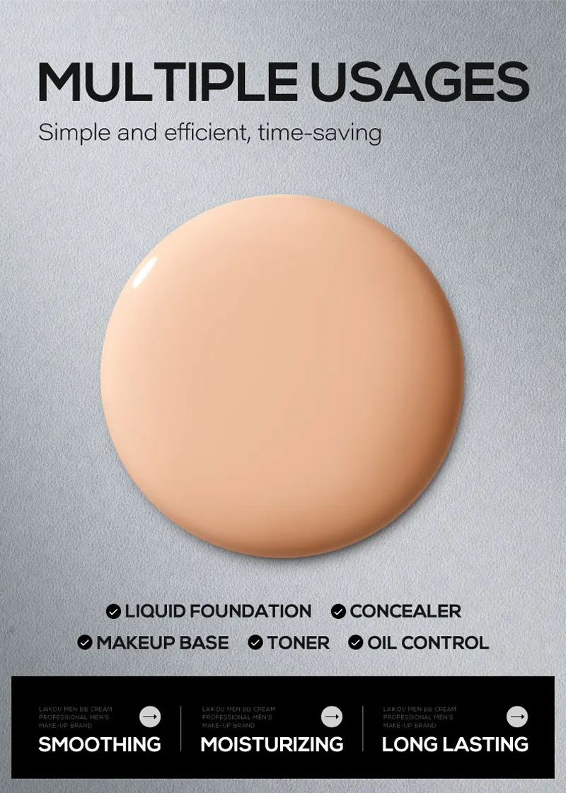 Crema BB para hombre, corrector hidratante de larga duración con Control de aceite, cobertura completa de cicatrices de poros, marcas de acné, manchas oscuras, imprimación de maquillaje