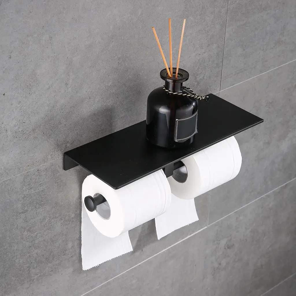 

Toilet Paper Holder with Shelf Washroom Double Roll Toilet Tissue Dispenser