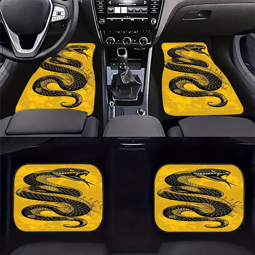 1pc/2pcs/4pcs Black And Yellow Snake Pattern Car Floor Mats - Universal Fit For All Car Models Durable And Non-slip Interior Dec