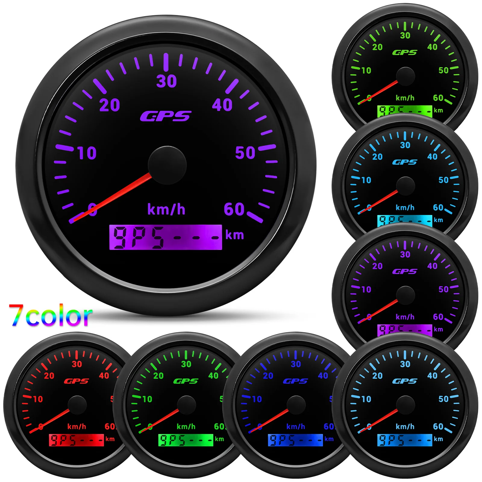 85 MM GPS Snelheidsmeter Gauge 60/120/200 KMH 7 Kleur Licht met GPS Antenne Waterdichte Motorfiets Boot auto Vrachtwagen Snelheidsmeter Meter - afbeelding 1