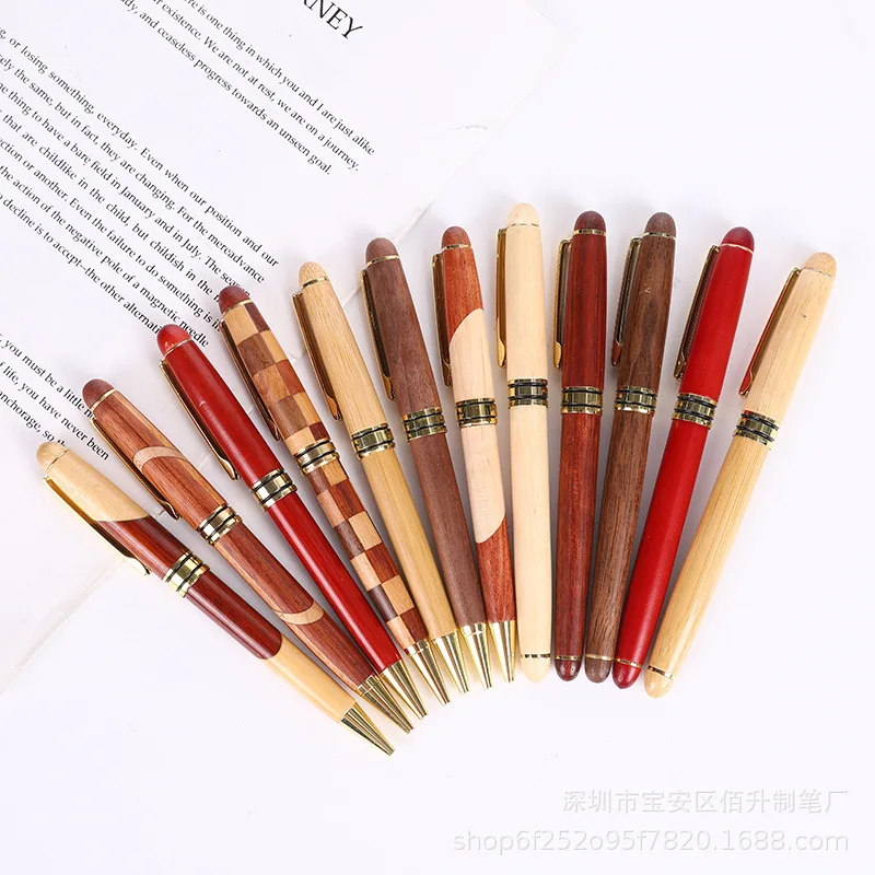 Advanced Bamboo Ball Pen Retro Brass Wooden Ballpoint Pens Signature Pen Rotary Wood Fountain Pen Collection Cute Stationary