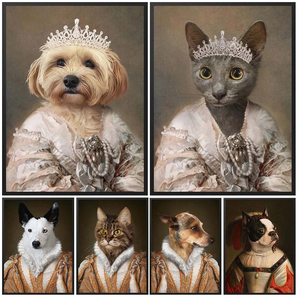 

Custom Royal Pet Portrait Dog Cat Animals Posters Wall Pictures For Living Room Vintage Poster Wall Art Canvas Painting Unframed