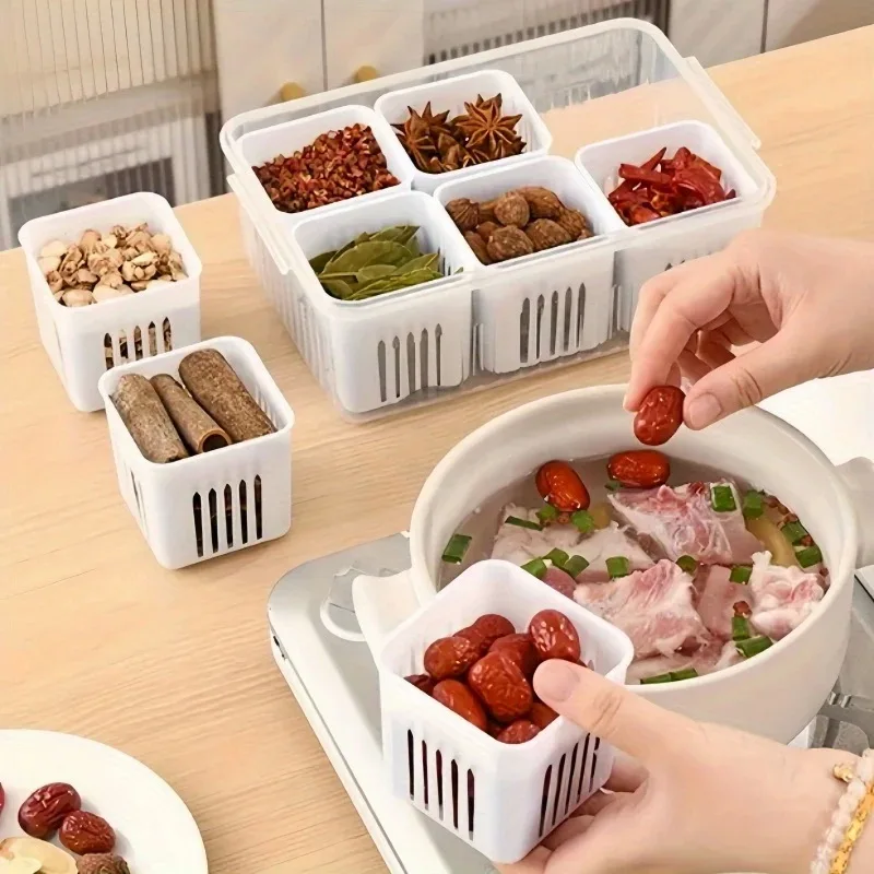 6-in-1 Food-Grade Storage Box for Scallions Ginger Garlic - Refrigerator Chive Preservation Container