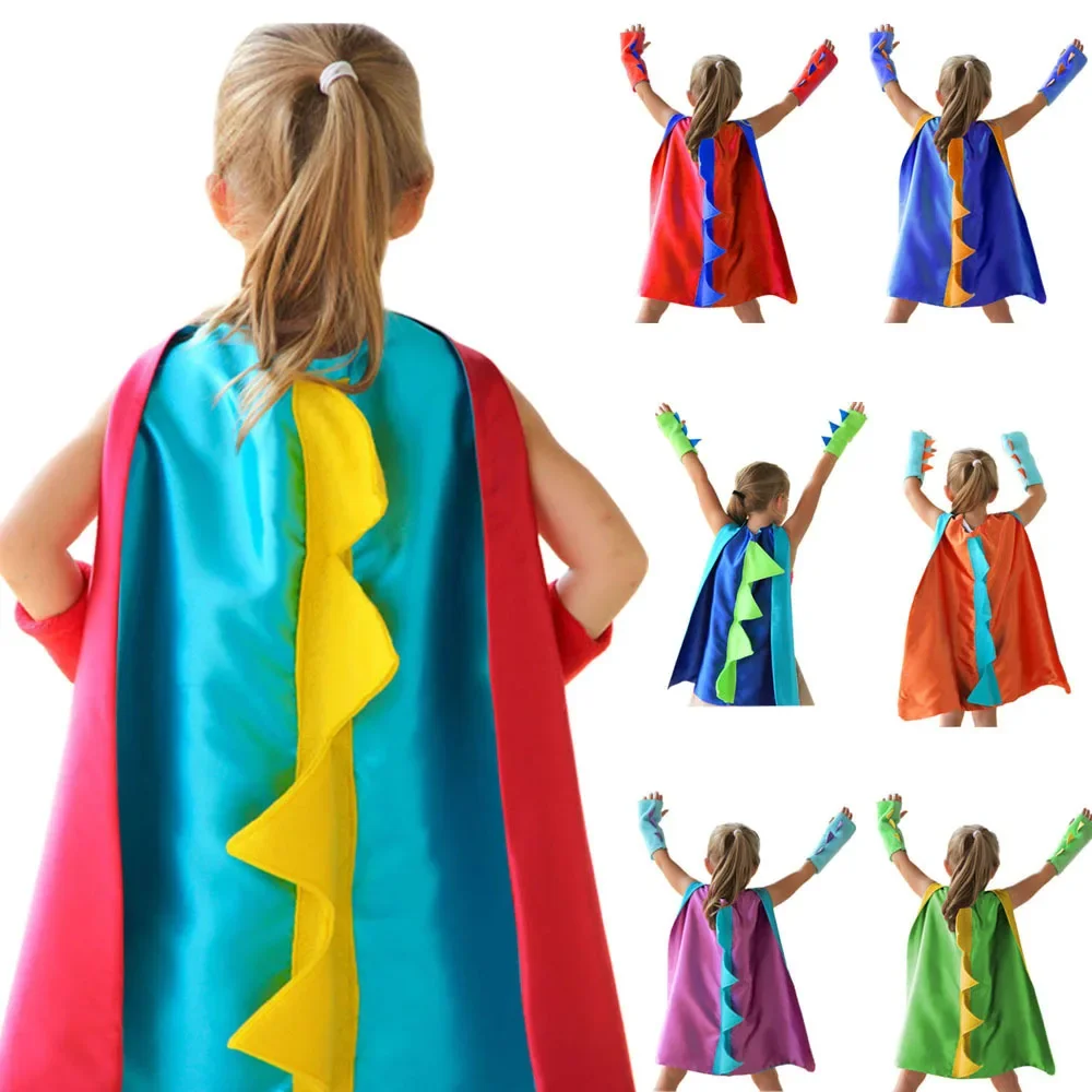 

Halloween 7 couleurs dinosaure Costume Cape avec chapeau pour enfant fête d'anniversaire 70CM sans dents Dragon fantaisie