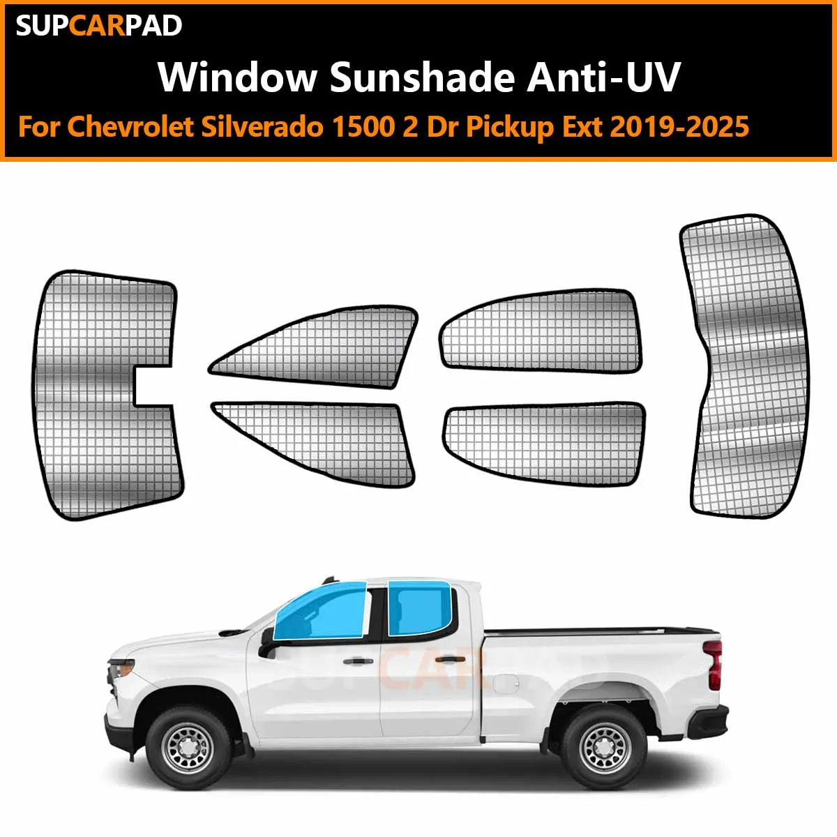 

Для Chevrolet Silverado 1500 2-дверный пикап 2019-2025: Индивидуальные солнцезащитные шторки на окна автомобиля, анти-УФ, козырьки-дефлекторы на окна, солнцезащитные чехлы