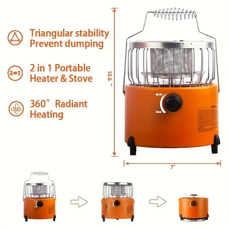 Custom.9000 BTU Propane Heater Stove - 2-in-1 Indoor & Outdoor Portable Camping Gas Stove Reliable Heating, Cooking, And Eme