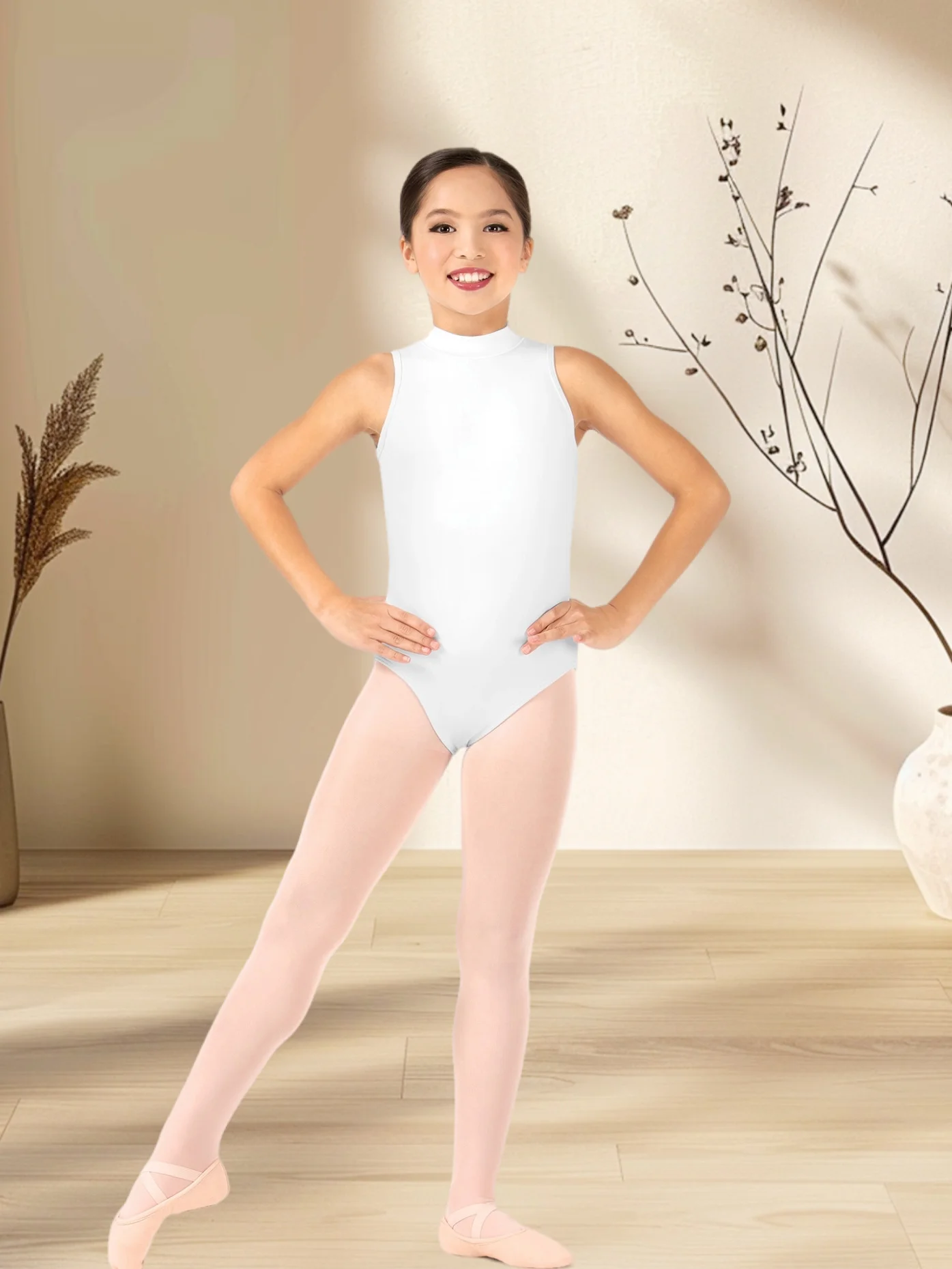 Speerise Kinder Schwarzes ärmelloses Gymnastik-Trikot für Kinder, Stehkragen, rückenfrei, Ballett-Trikots, Mädchen-Tanzbekleidung, Bühnenaufführung ﻿