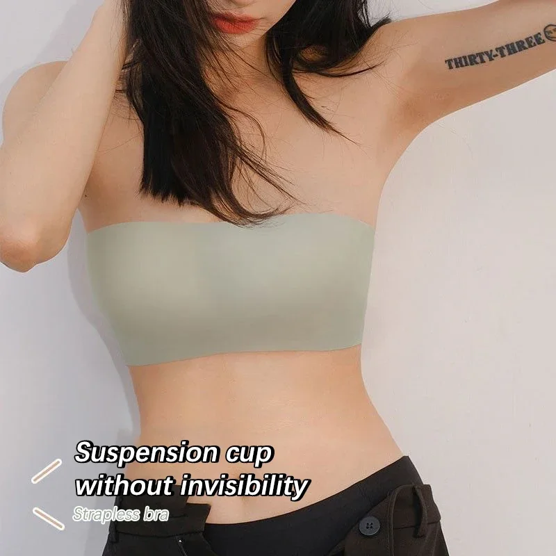 Sujetador sin tirantes para mujer, ropa de verano al aire libre, fino, antideslizante, sin costuras, Invisible, tubo de pecho, encogimiento, envoltura de gelatina