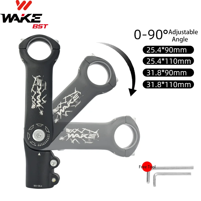 Wake Mountain Bike Adjustable Stem Riser 90 Degree Bicycle Accessories 25.4mm/31.8mm 90mm/110mm for MTB BMX Cycling