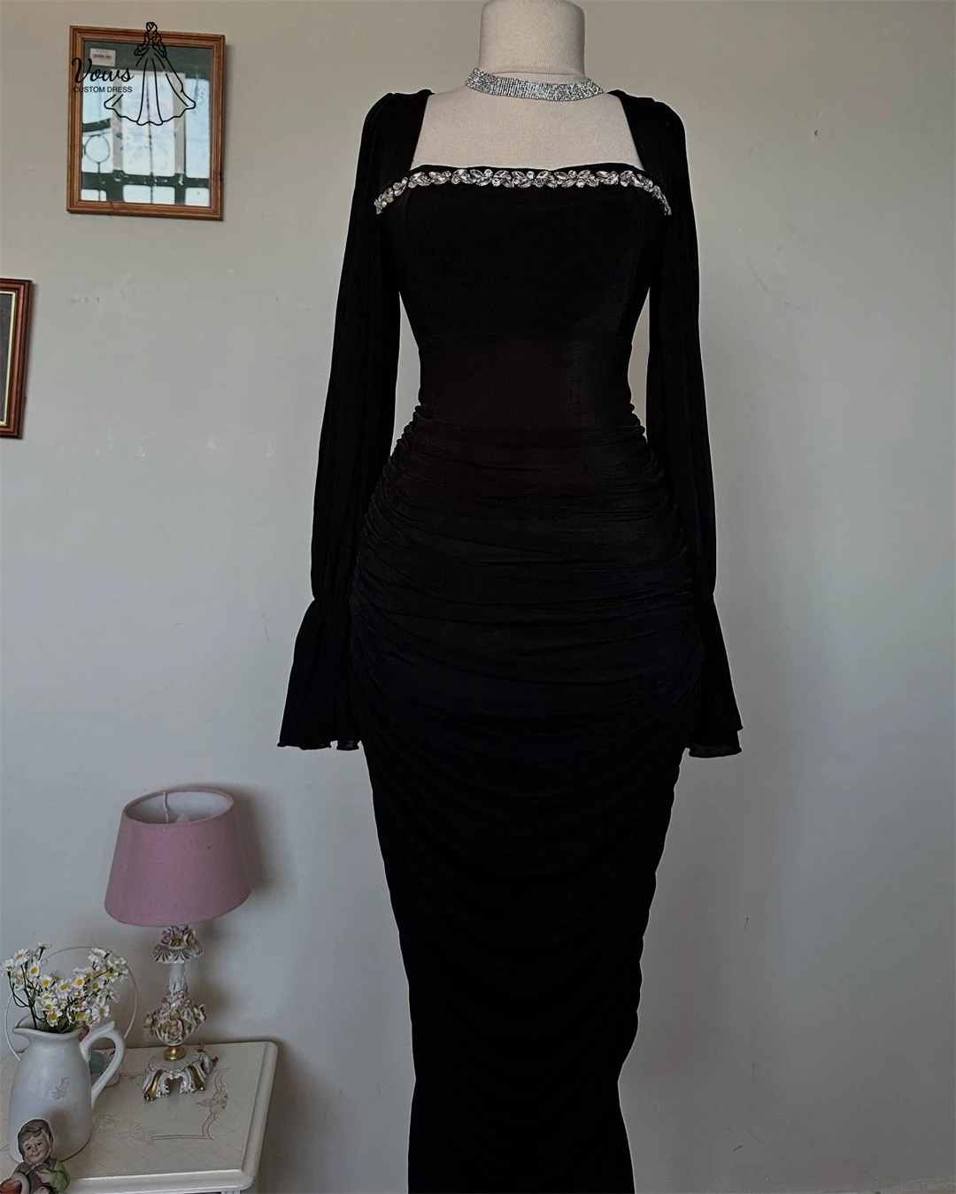 

Vows Custom Made Evening Dresses for Special Occasions Rhinestone Square Collar Elegant Prom Dresses Luxury Evening Dress 2025