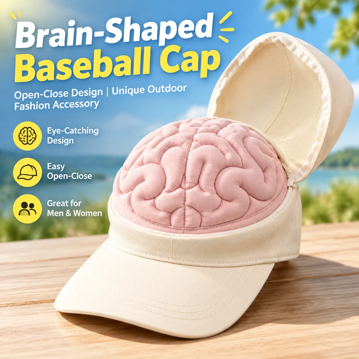 2026 New Brain Hat Openable Design Duckbill Cap Cute Funny Novelty Baseball Cap Sun Protection Outdoor Casquette for Men Women