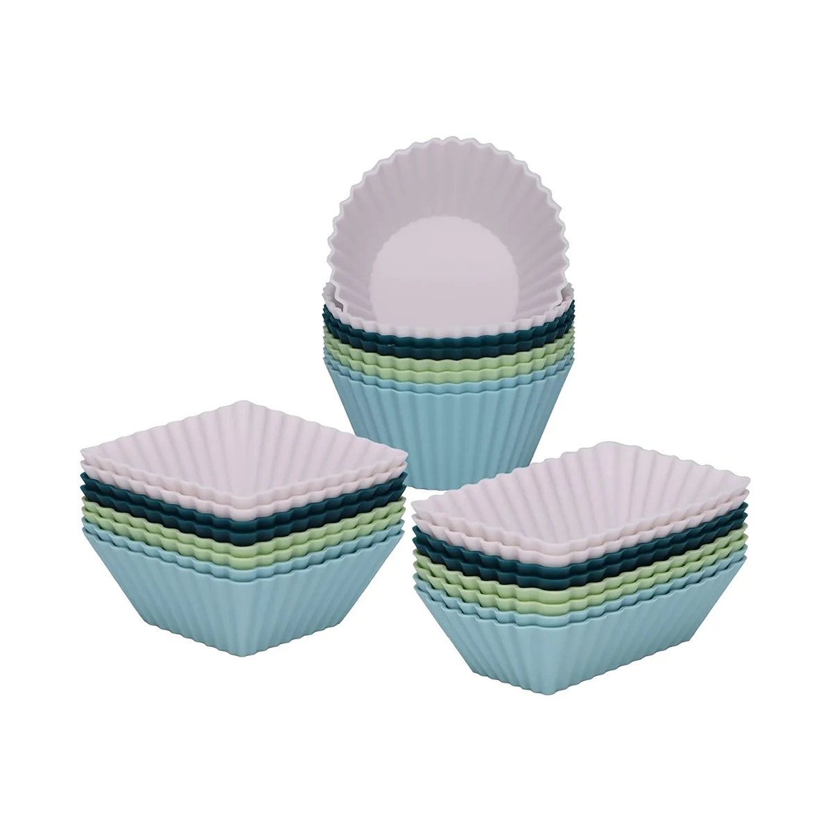 Silicone Cupcake Liners, 24Pack Reusable Baking Cups, 3 Shapes Muffin Liners Pastry Cake Molds, Lunch Box Dividers