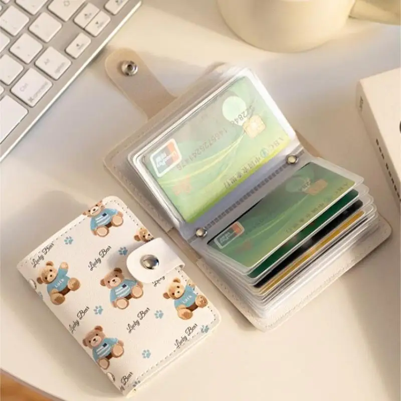 ポータブルかわいいクマカードケース大容量複数カードホルダーシンプルな 20 スロット運転免許証カバーバッグ