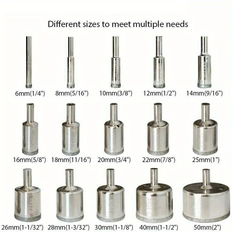 Power Tools Accessories 15pcs Set Tile Drill Bit Set Diamond Coated Tile Marble Glass Ceramic Hole Saw Drilling Bits