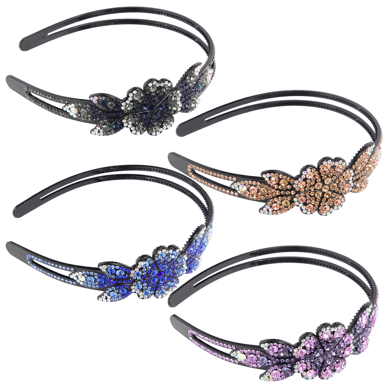 

4 Pcs Five-petal Flower Hairband Bands Headbands for Kids Girls Rhinestone Hairbands Women Wear Woman The Flowers