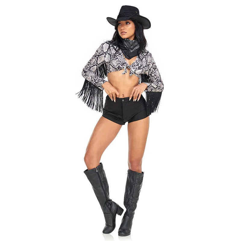 Personaggi Cosplay di Halloween costumi femminili in pelle di serpente costumi da palcoscenico Jazz da Cowboy occidentale per adulti femminili