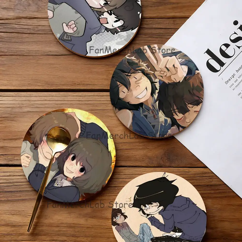 

O-Onewheatmark Will and Mike Anime Wood Coaster Set - Heat Resistant For Tea & Coffee, Home Cafe Decor Holiday Gift