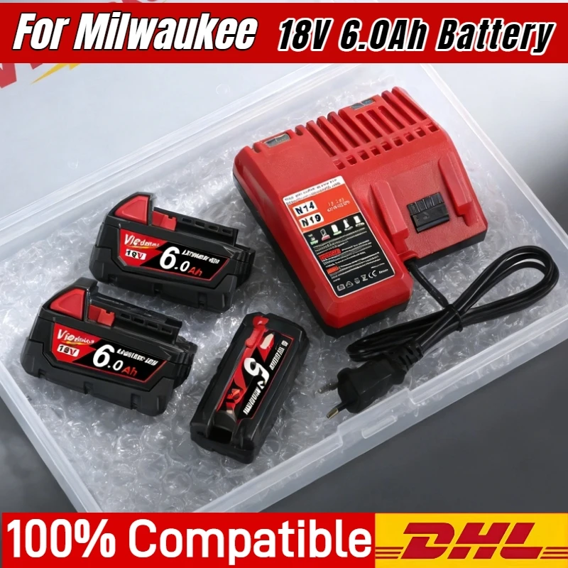 

18v battery for milwaukee uk M18 18V 6000mAh Li-ion 48-11-2830 For Milwaukee 18V Tool 6Ah Replacement Battery Dual Charger