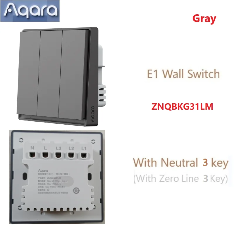 Aqara E1 Switch With Neutral 3 Keys Zigbee 3.0 Smart Wall Light Switch Remote Control Smart Home For Mijia Home Homekit APP