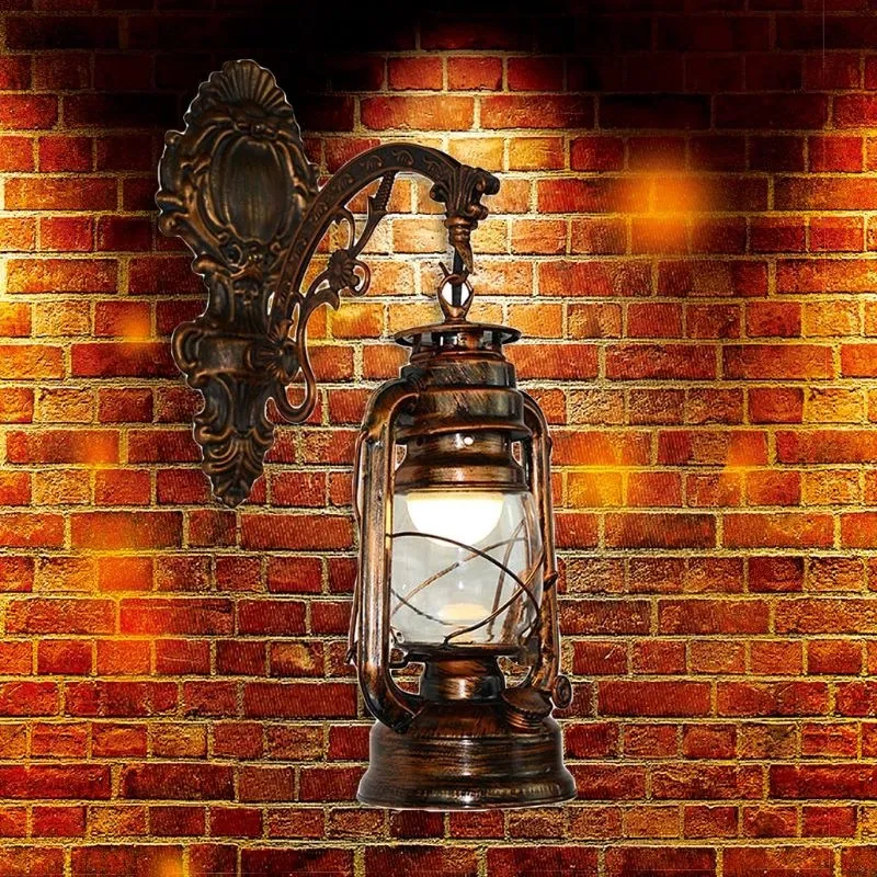A97TVintage LED Wall Lamp Barn Lantern Retro Coal Oil Wall Light European Antique Style