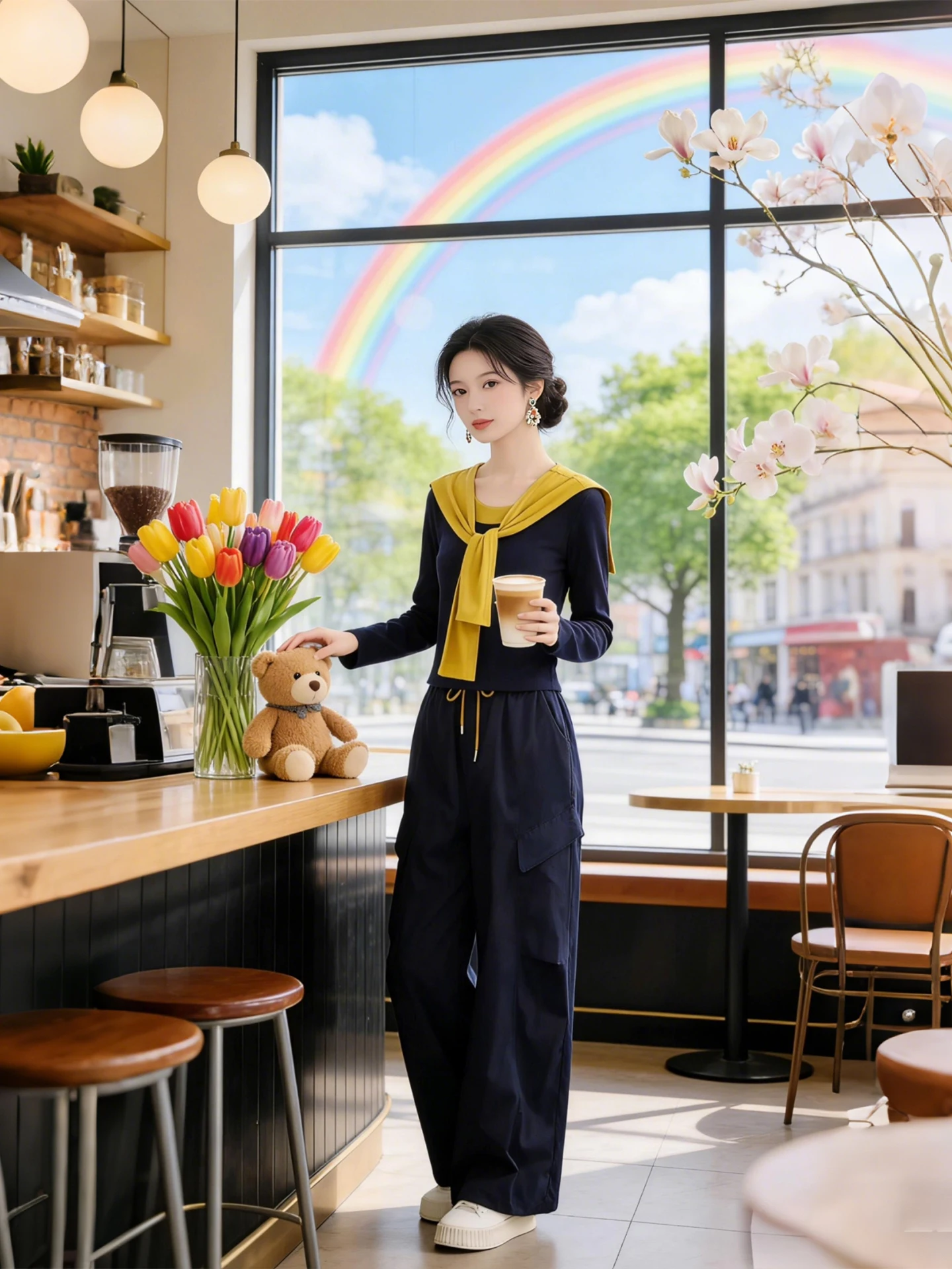 

Уникальный женский комплект с длинными рукавами и цветовыми блоками, весенне-осенний новый стиль, широкие брюки, повседневный удобный модный наряд