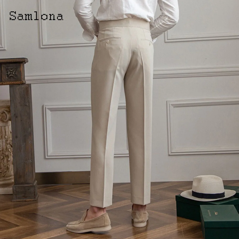 2024 Men Elegant Formal Suit Pants Solid Basic Party Wedding Trousers Italian Naples High Waist Fashion Buckle Fly Suits Pants