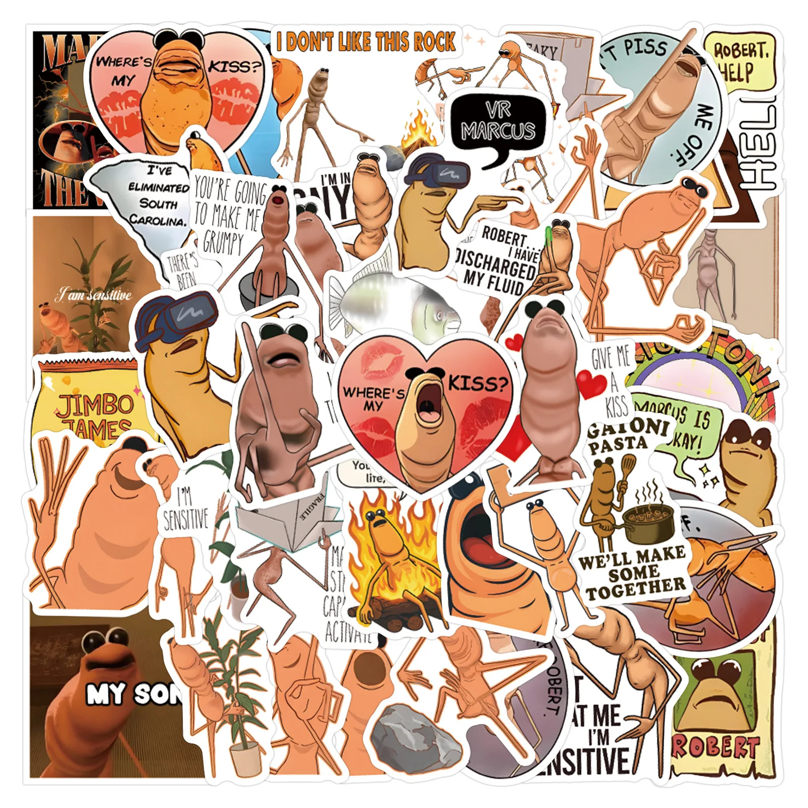 55 Pegatinas de Marcus el Gusano, Vinilo Impermeable para Laptop, Funda de Teléfono, Cuaderno, Botella de Agua, Pegatinas DIY