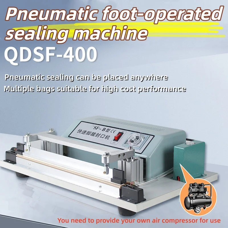 SF-B400 Horizontal Linkage Pneumatic Foot Heat Sealer Digital Timer Wide Strip Plastic Bag Sealing Machine