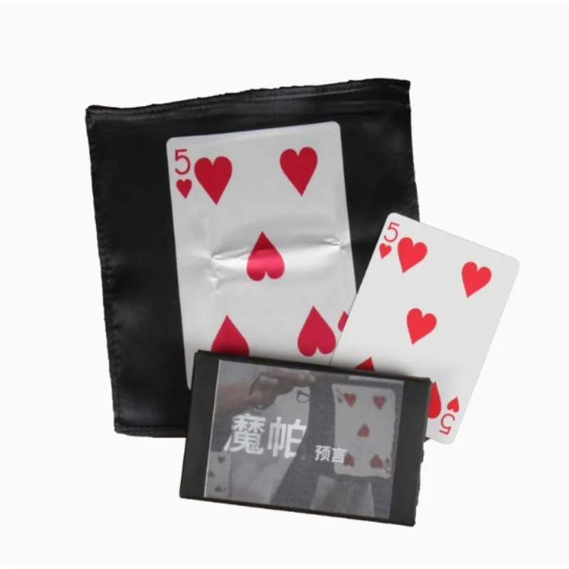 Fazzoletto mentale 15 * 15 cm Trucchi magici Carta Magia 5 di cuori che appaiono su seta Close Up Illusioni di strada Espedienti da mago