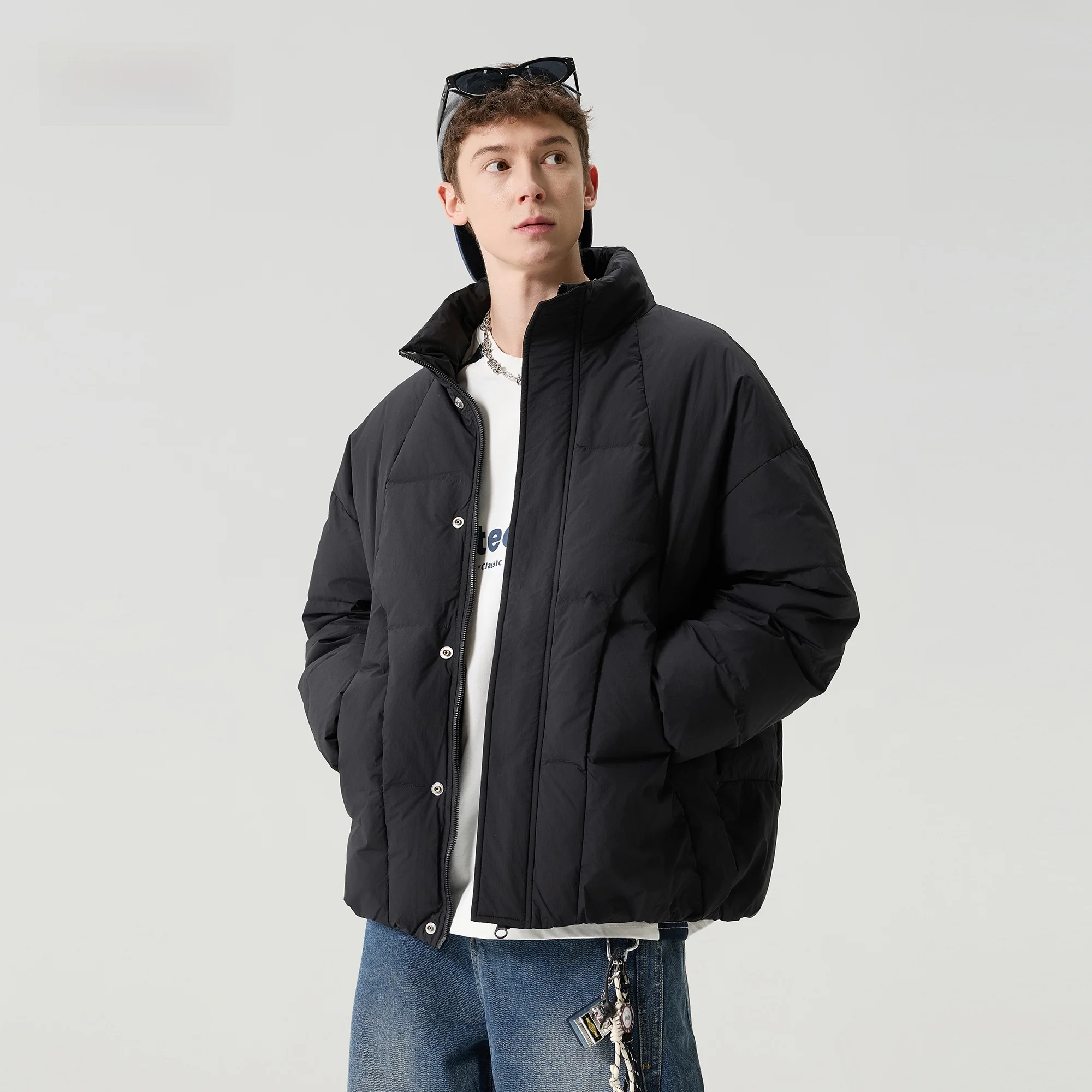 

Winter American Large Size 90 White Duck down Padded Jacket Men Loose New Style Three-Dimensional Splicing Stand Collar down ...