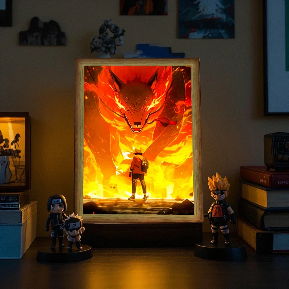 Figur Aksi Naruto Sasuke Lukisan Cahaya Bingkai Foto Tokoh Anime Naruto Uzumaki Led Lampu Malam Dekorasi Ruangan Hadiah Natal