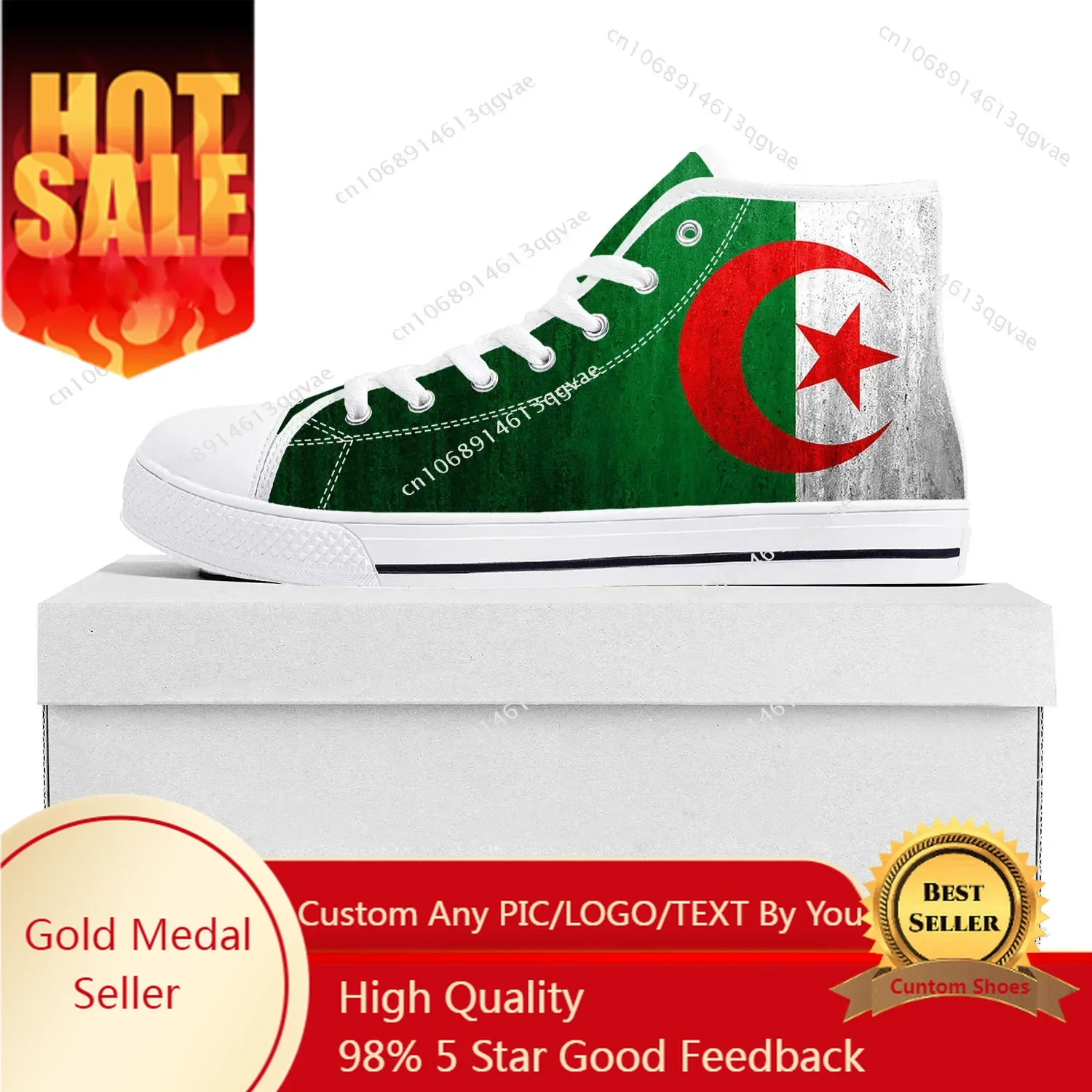 

Algerian Flag High Top High Quality Sneakers Mens Womens Teenager Canvas Sneaker Algeria Casual Couple Shoes Custom Shoe White