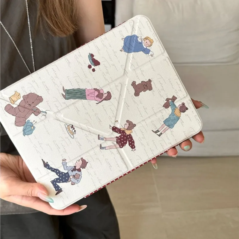 Retro Cartoon Back Tablet Cover for iPad Air 3 Air(2019)  Pro 10.5in Air 4/5 10th Gen 10.9in 11th A16 11in Tri-fold Stand Case