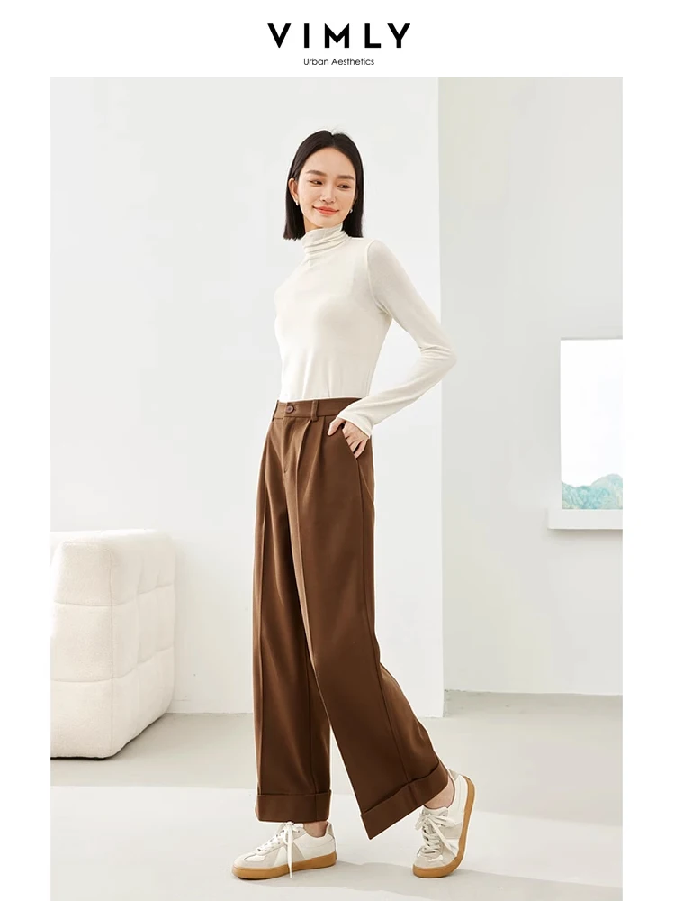 Vimly Black Baggy Pant Thick Warm Casual Trousers 2023 Winter New Office Lady Elegant Wide Leg Suit Pants Women\'s Clothing 16356