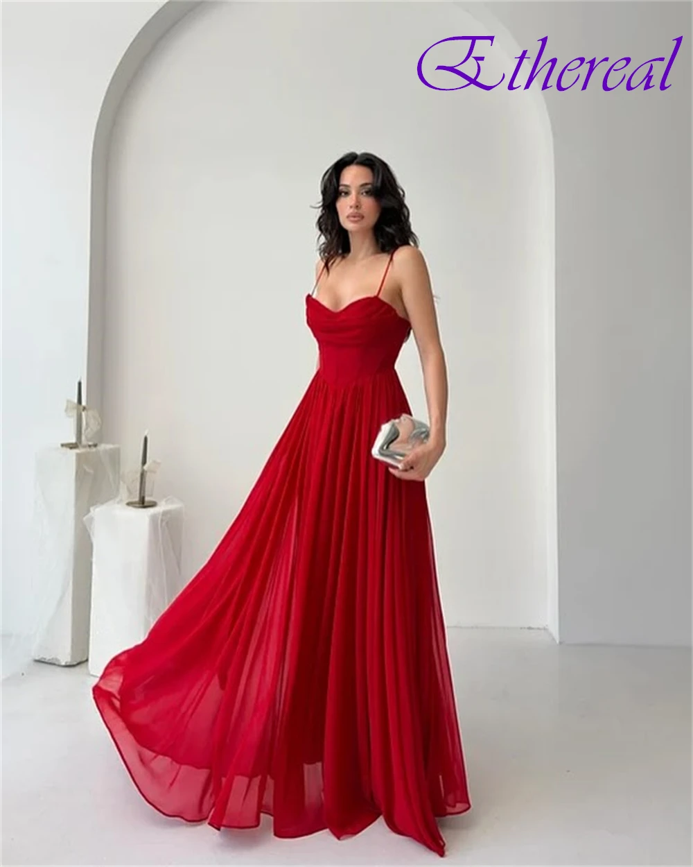 Vestido de noite clássico personalizado, chiffon, alta qualidade, alças espaguete, vestidos de baile, delicados, sem mangas, vestidos para ocasiões especiais