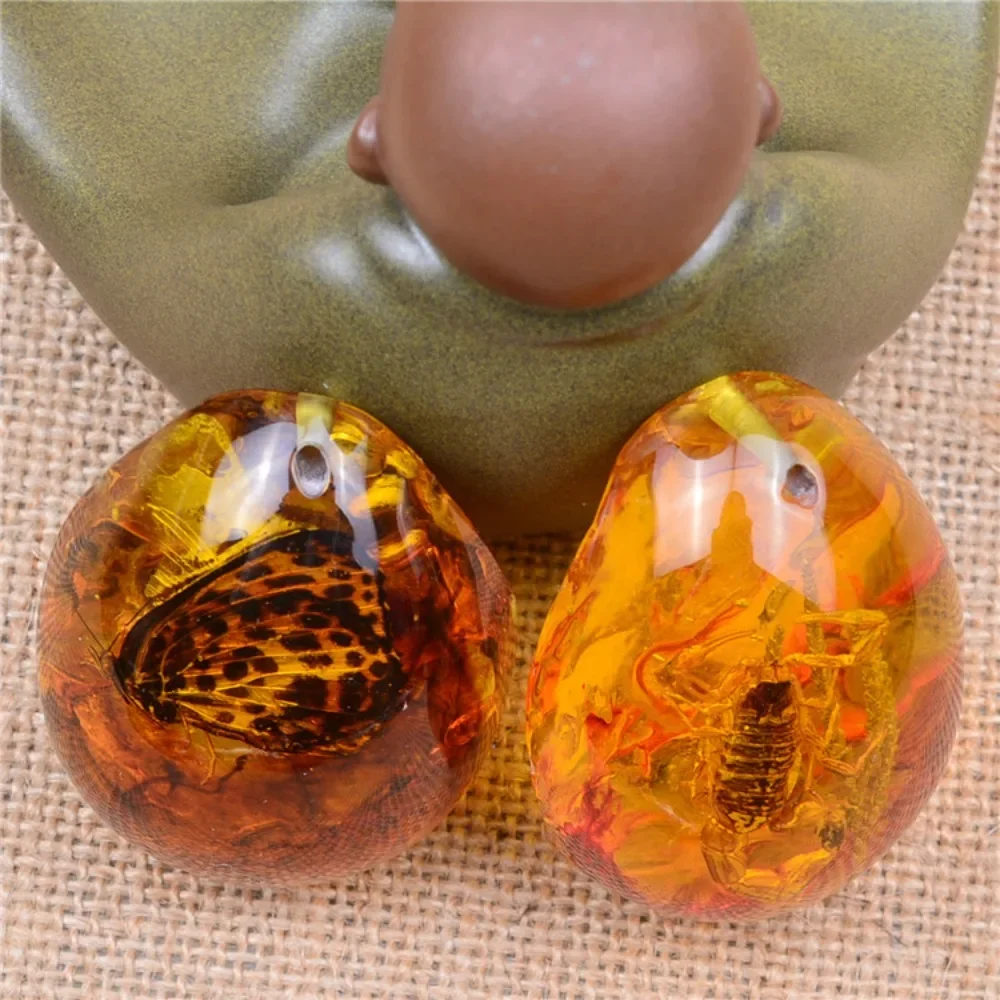 DIY مجوهرات الحرفية قلادة العنبر حجر العنبر كراب الحشرات Spcimen قلادة العقرب النمل قلادة الأحجار الكريمة قلادة الرجال