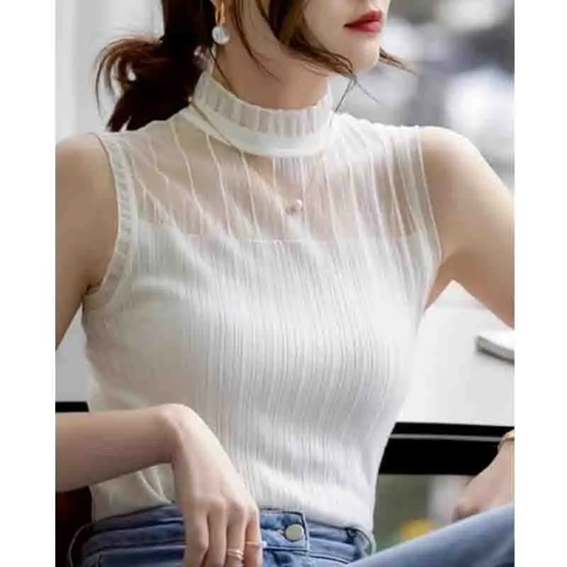 

Fashion Knitted Women‘s T-shirts Top New O-neck T-shirts Summer Tees Female Sleeveless Camis Women Casual Thin Clothes N004