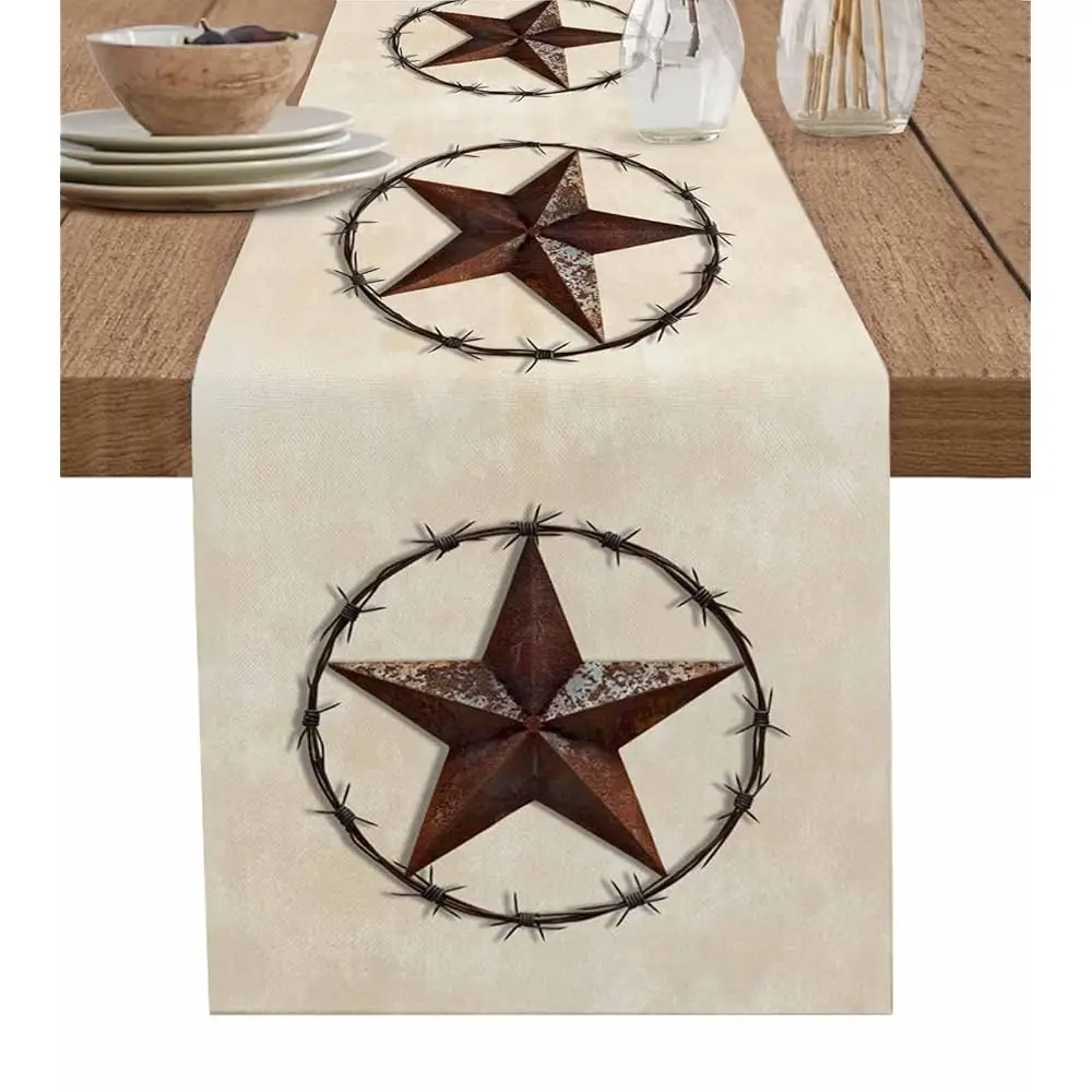 

Дорожка на стол Texas Western Star в деревенском стиле - хлопок/лен - длинная, 108 дюймов, в стиле Barn Star, для комода, кухни, кофейни/столовой, в стиле фермерского дома