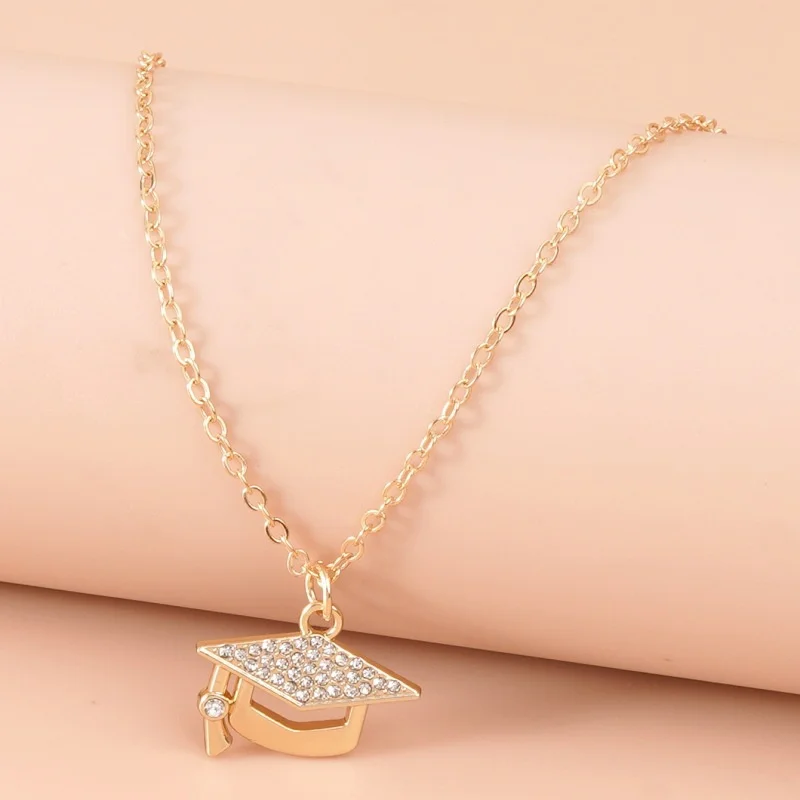 Geometry Gold Plated Graduation Hat Pendant Necklaces for Women Jewelry Graduation Season Commemorative Gift