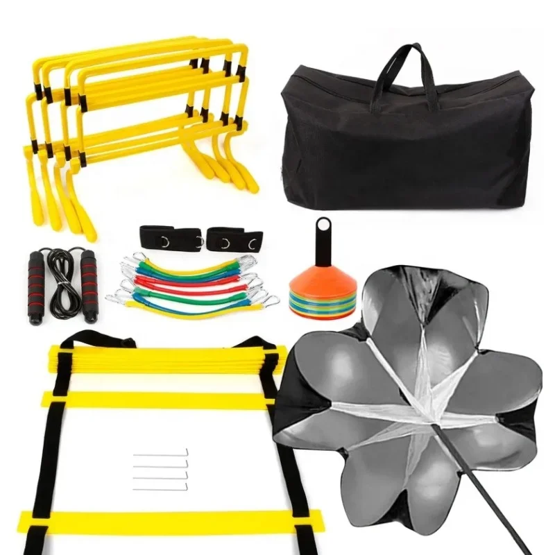 Outdoor Football Running Parachute Ladder Resistance Tubes Hurdles Soccer Marker Dish Speed Agility Training Kit Set