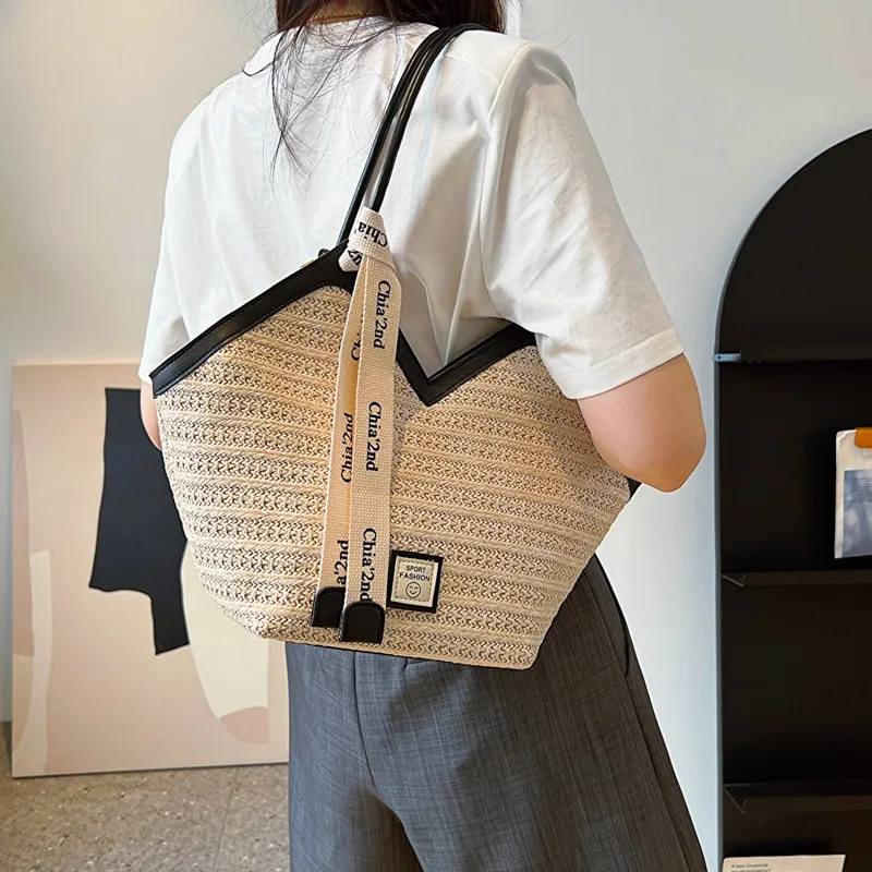 Women's Large Capacity Shoulder Bag Summer Straw Woven Basket Handbag Fashion Female Luxury Designer Beach Bag Bali Shopper Tote image 4