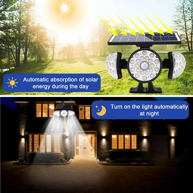 JHD-Outdoor Solar Light 38 LED Wireless Security Wall Light 360°Rotatable With 3 Mode IP65 For Garage Garden Front Door Yard