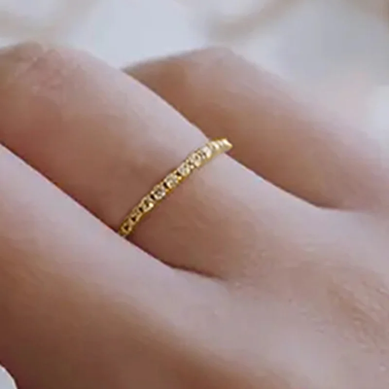 Huitan Damen-Ringe im schlichten Stil, silberfarben/goldfarben, mit glänzenden CZ, trendige Accessoires, Hochzeit, Alltag, Party, vielseitiger Schmuck