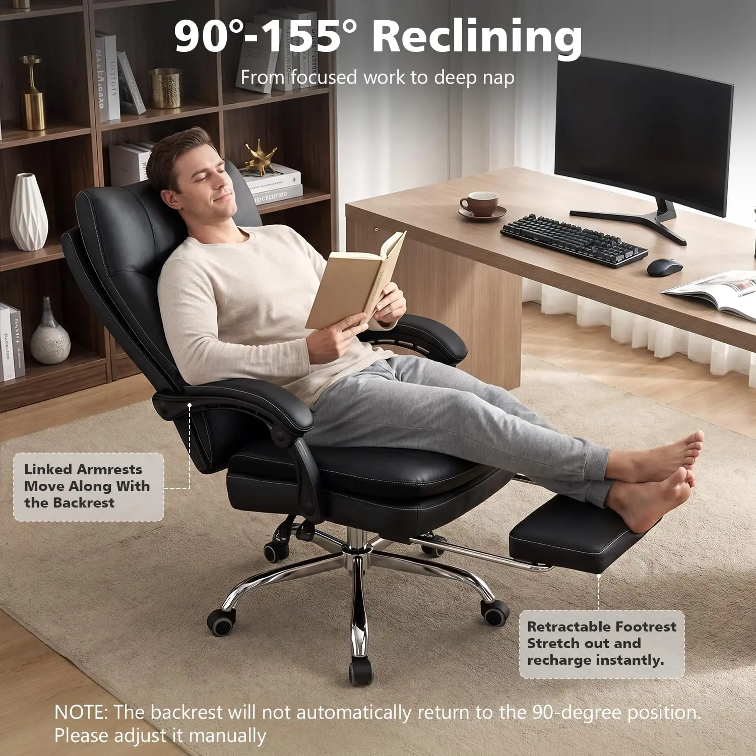 500LBS Heavy Duty Ergonomic Office Chair with Footrest Reclining High Back Desk Chair, Customized